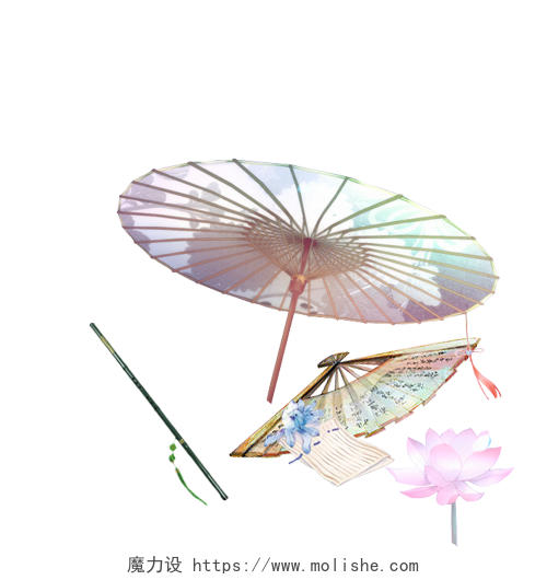 中国风古典文雅油纸伞扇子免扣素材